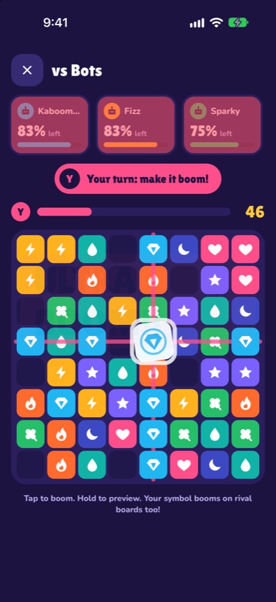 Boom Board gameplay: a MEGA BOOM clearing a row and column